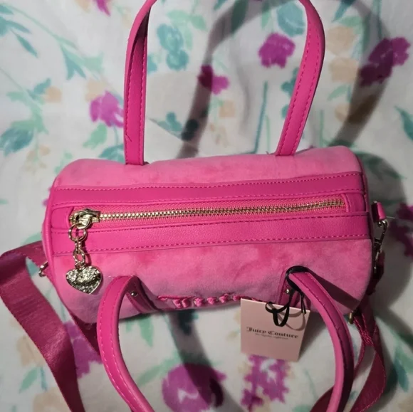 Juicy Couture Mini Barrel Bag Queen Of Everything Pink Terry Free Love Barbie E5 - Picture 8 of 11